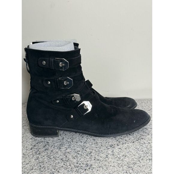 STUART WEITZMAN Suede Moto Inspired Strap Buckle Jitterbug Steampunk Ankle Boots - Picture 1 of 6